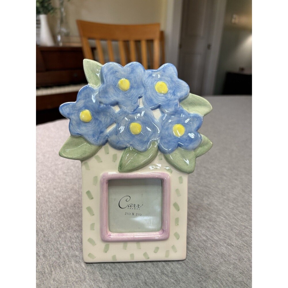 Burnes‎ Boston Floral Ceramic Photo Frame Blue Flower Cottagecore Shabby Chic